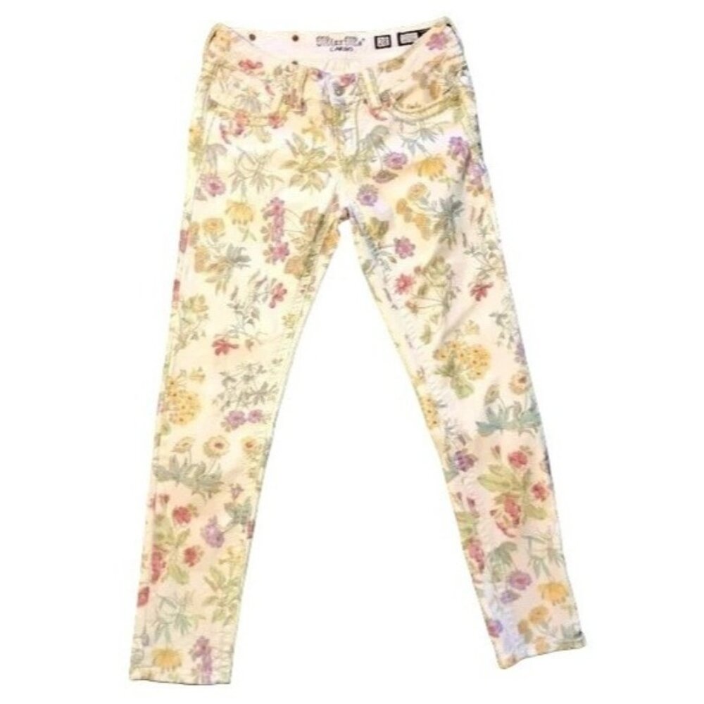 Miss Me Floral Skinny Jeans in Cream with Pastel Floral Print